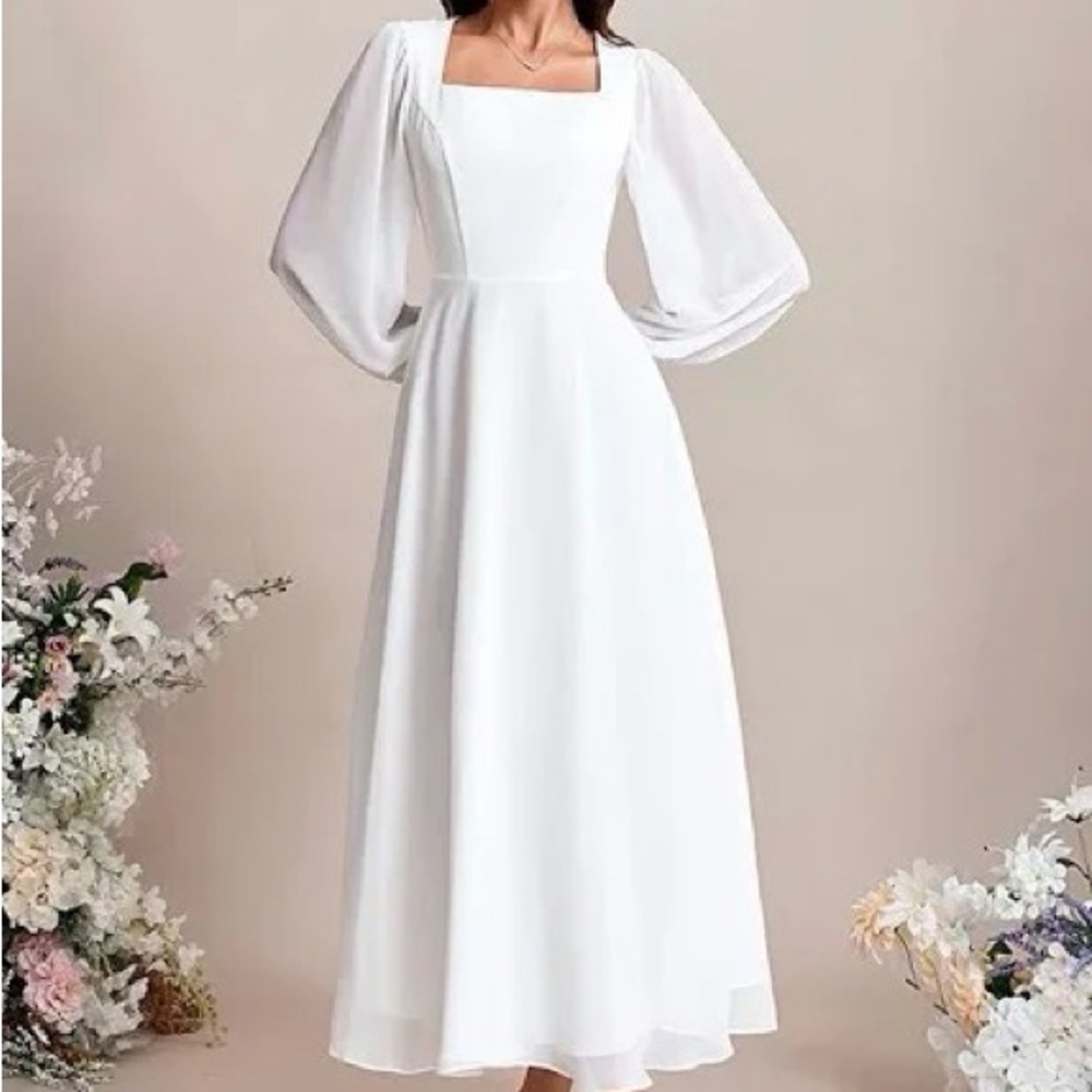 JJs House White Maxi Dress with Flowing Sleeves